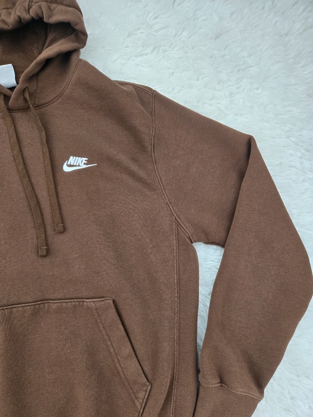 Nike Club Fleece Hoodie Swoosh Embroidered Logo. Brown. Size Small. - Picture 2 of 8